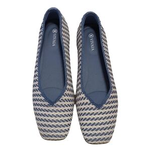 Blue and Cream Chevron Flats for Casual Wear